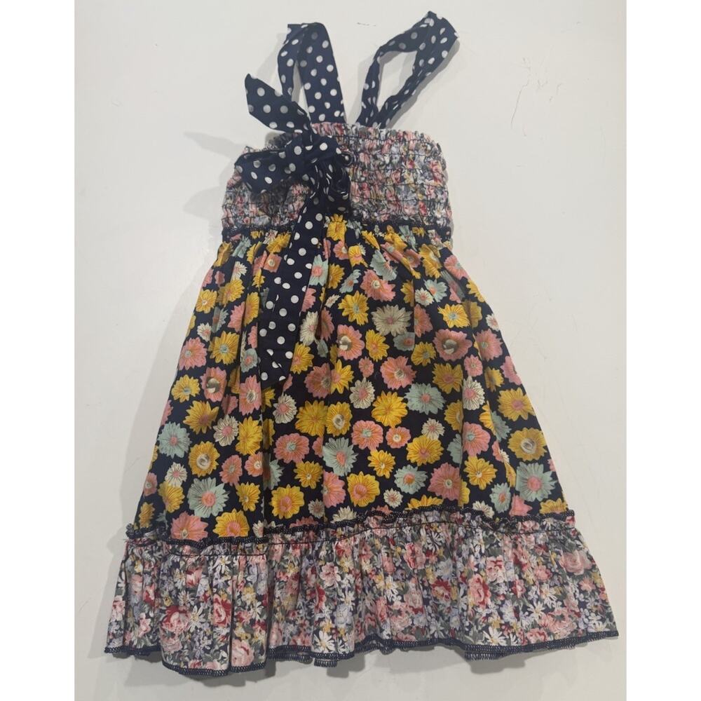 Girls 24M Floral Smocked Dress Bow Strap Polka Dot Summer Boutique Style